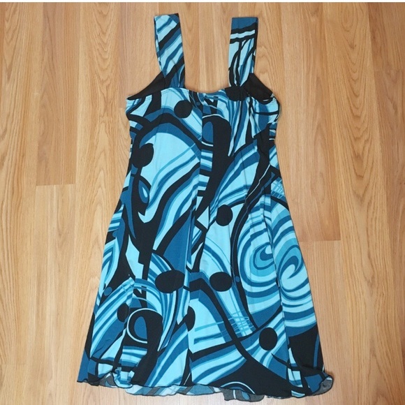 La Belle Blue and Black Swirl Printed Formal Dress Size L - Picture 2 of 4